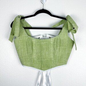 Hand Crafted Light Green Linen-Style Corset Top with Tie Straps